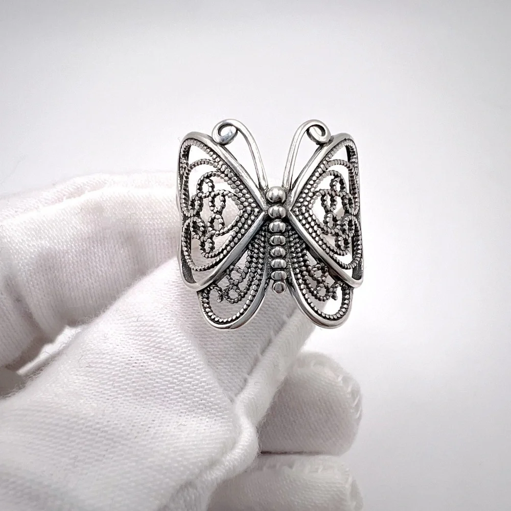 .925 Sterling Silver Filigree Butterfly Ring